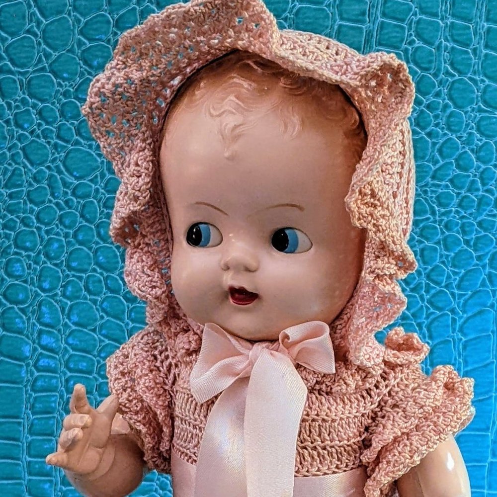 1950s Ideal Baby Mine doll 11" mint condition w hand-made outfit from the period